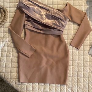 Elegant Off-Shoulder Tan Dress